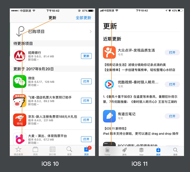 iOS 页面对比